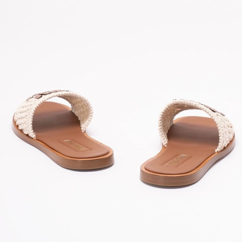 MIU MIU logo crochet and leather slides sandals - Picture 4 of 5